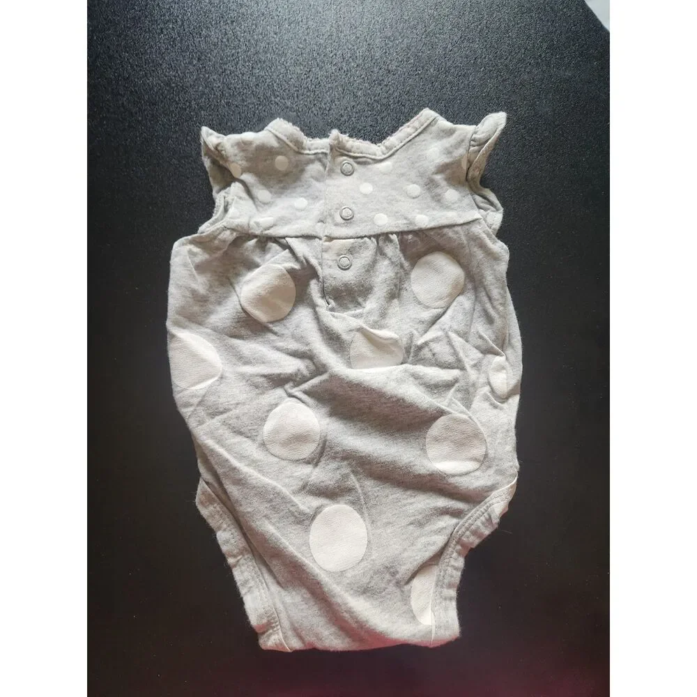 Carter's Baby Girl 3M Gray White Polka Dot Ruffle Bodysuit Onesie